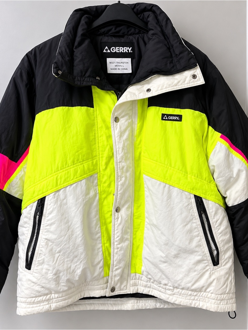 Gerry Weber Men’s High-Vis Neon Yellow, White & Black Puffer Jacket Y2K style